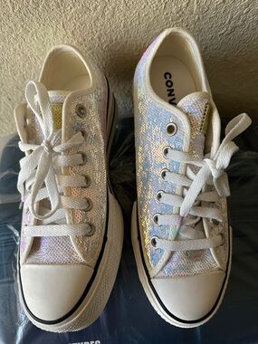 Converse Holographic Sequin Low Top Sneakers - White